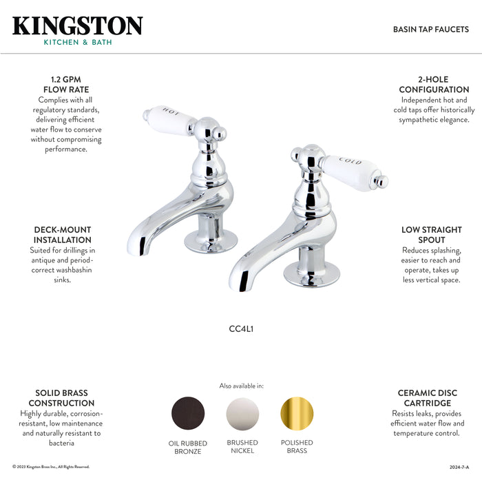 Kingston Heirloom CC4L1 - Vintage Two-Handle Deck Mount Basin Tap Faucet, Polished Chrome