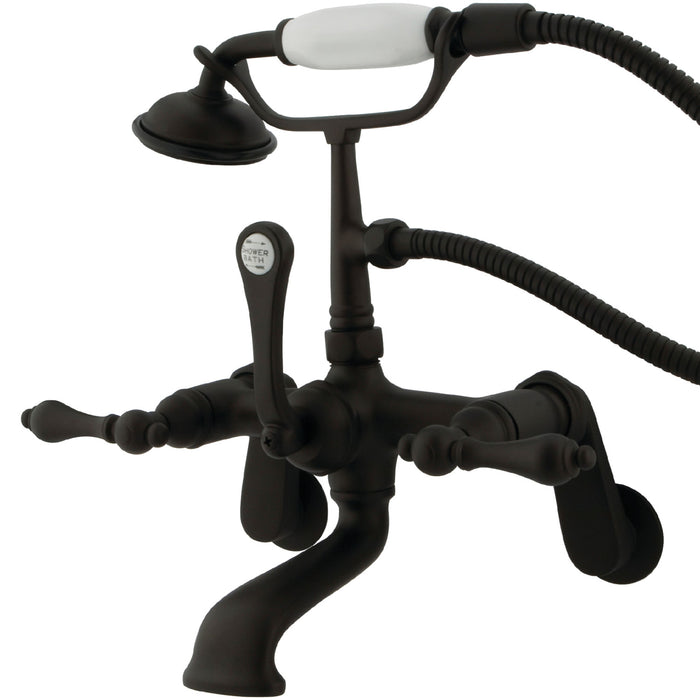 Kingston Heirloom CC51T5 - Vintage Three-Handle 2-Hole Tub Wall Mount Clawfoot Tub Faucet with Hand Shower, Oil Rubbed Bronze