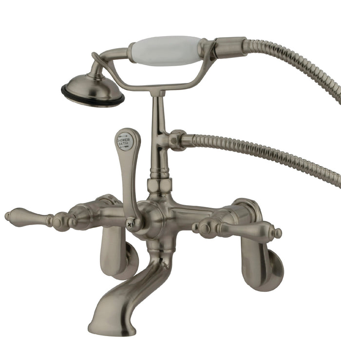 Kingston Heirloom CC51T8 - Vintage Three-Handle 2-Hole Tub Wall Mount Clawfoot Tub Faucet with Hand Shower, Brushed Nickel