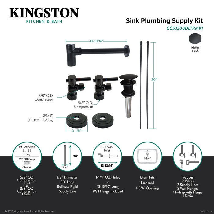 Kingston Sona CC53300DLTRMK1 - Trimscape Modern Plumbing Sink Trim Kit with Bottle Trap and Drain (No Overflow), Matte Black
