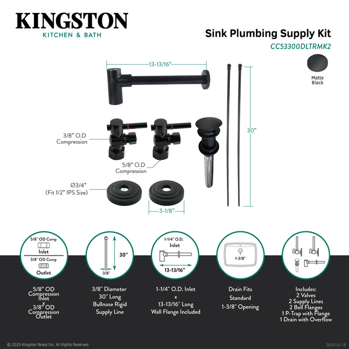 Kingston Sona CC53300DLTRMK2 - Trimscape Modern Plumbing Sink Trim Kit with Bottle Trap and Overflow Drain, Matte Black