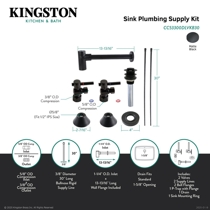 Kingston Sona CC53300DLVKB30 - Trimscape Modern Plumbing Sink Trim Kit with Bottle Trap and Drain, Matte Black