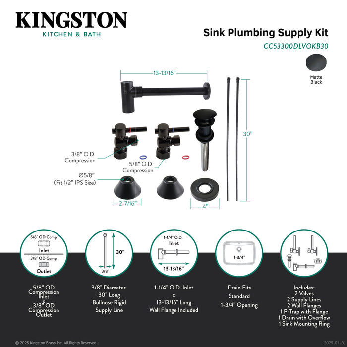 Kingston Sona CC53300DLVOKB30 - Trimscape Modern Plumbing Sink Trim Kit with Bottle Trap and Overflow Drain, Matte Black
