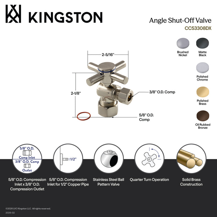 Kingston Sona CC53300DX - Concord 5/8-Inch O.D. Comp x 3/8-Inch O.D. Comp Quarter-Turn Angle Shut-Off Valve, Matte Black