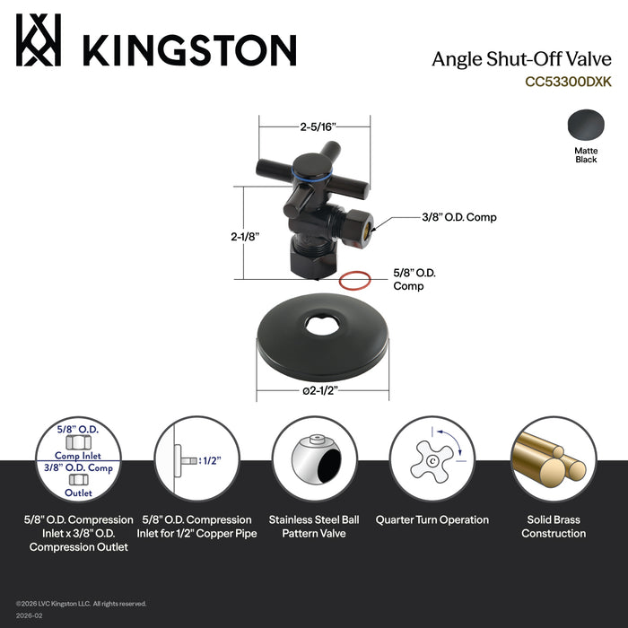 Kingston Sona CC53300DXK 5/8-Inch O.D. Comp x 3/8-Inch O.D. Comp Quarter-Turn Angle Shut-Off Valve with Flange, Matte Black