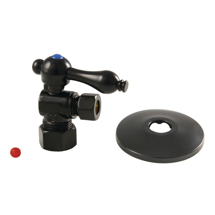 Kingston Heirloom CC53300K - Vintage 5/8-Inch O.D. Comp x 3/8-Inch O.D. Comp Quarter-Turn Angle Shut-Off Valve with Flange, Matte Black