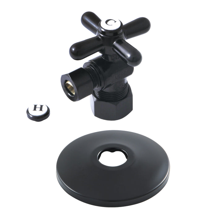Kingston Heirloom CC53300XK5/8-Inch O.D. Comp x 3/8-Inch O.D. Comp Quarter-Turn Angle Shut-Off Valve with Flange, Matte Black