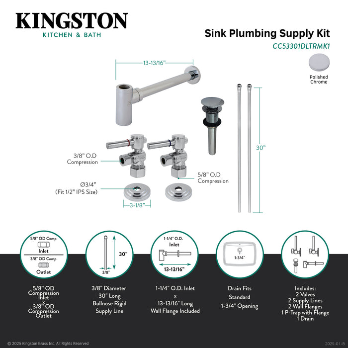 Trimscape CC53301DLTRMK1 Modern Plumbing Sink Trim Kit with Bottle Trap and Drain (No Overflow), Polished Chrome