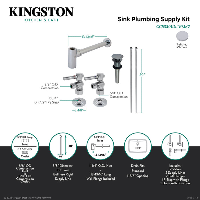 Trimscape CC53301DLTRMK2 Modern Plumbing Sink Trim Kit with Bottle Trap and Overflow Drain, Polished Chrome
