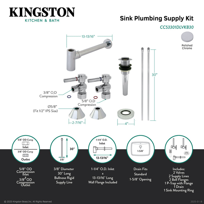 Trimscape CC53301DLVKB30 Modern Plumbing Sink Trim Kit with Bottle Trap and Drain, Polished Chrome