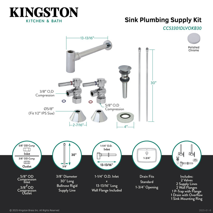 Trimscape CC53301DLVOKB30 Modern Plumbing Sink Trim Kit with Bottle Trap and Overflow Drain, Polished Chrome