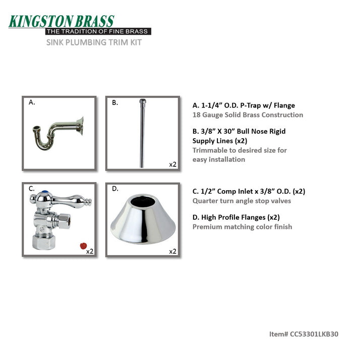 Kingston Heirloom CC53301LKB30 - Trimscape Traditional Plumbing Sink Trim Kit with P-Trap, Polished Chrome