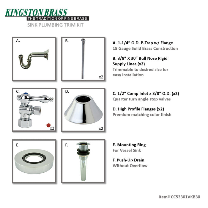 Trimscape CC53301VKB30 Traditional Plumbing Sink Trim Kit with P-Trap and Drain, Polished Chrome