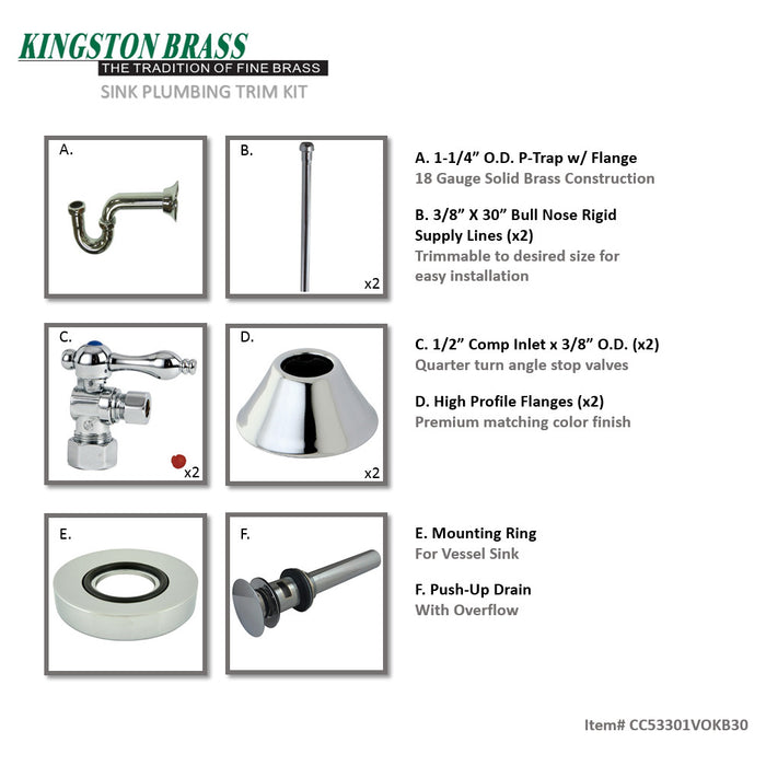 Kingston Heirloom CC53301VOKB30 - Trimscape Traditional Plumbing Sink Trim Kit with P-Trap and Overflow Drain, Polished Chrome