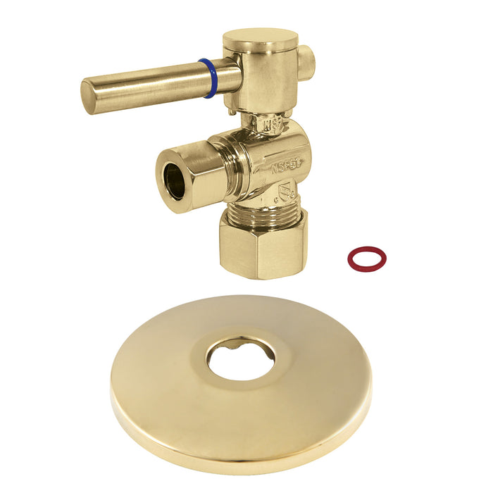 Kingston Sona CC53302DLK 5/8-Inch O.D. Comp x 3/8-Inch O.D. Comp Quarter-Turn Angle Shut-Off Valve with Flange, Polished Brass