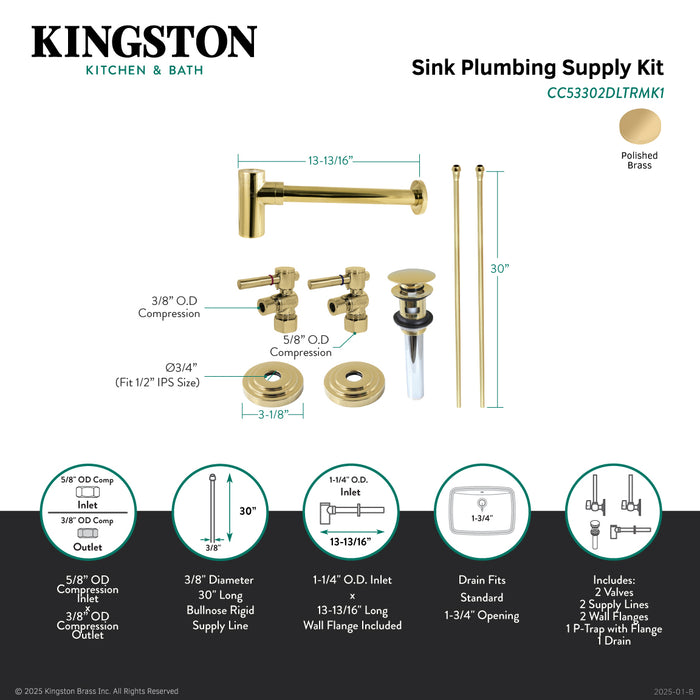 Kingston Sona CC53302DLTRMK1 - Trimscape Modern Plumbing Sink Trim Kit with Bottle Trap and Drain (No Overflow), Polished Brass