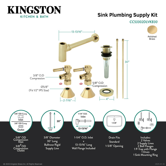Kingston Sona CC53302DLVKB30 - Trimscape Modern Plumbing Sink Trim Kit with Bottle Trap and Drain, Polished Brass