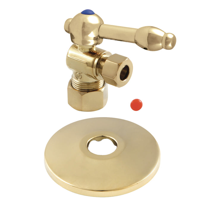 Kingston Tulare CC53302KLK 5/8-Inch O.D. Comp x 3/8-Inch O.D. Comp Quarter-Turn Angle Shut-Off Valve with Flange, Polished Brass