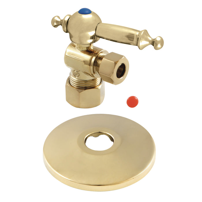 Kingston Tulare CC53302TLK 5/8-Inch O.D. Comp x 3/8-Inch O.D. Comp Quarter-Turn Angle Shut-Off Valve with Flange, Polished Brass