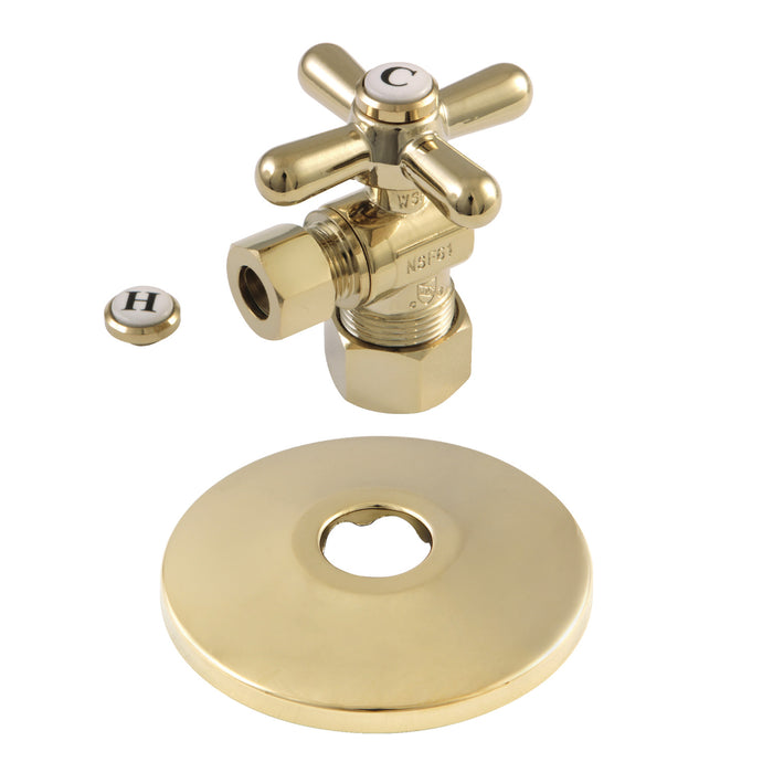 Kingston Heirloom CC53302XK5/8-Inch O.D. Comp x 3/8-Inch O.D. Comp Quarter-Turn Angle Shut-Off Valve with Flange, Polished Brass