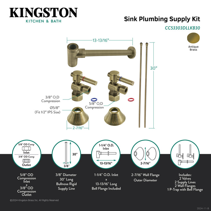 Kingston Sona CC53303DLLKB30 - Trimscape Modern Plumbing Sink Trim Kit with Bottle Trap, Antique Brass