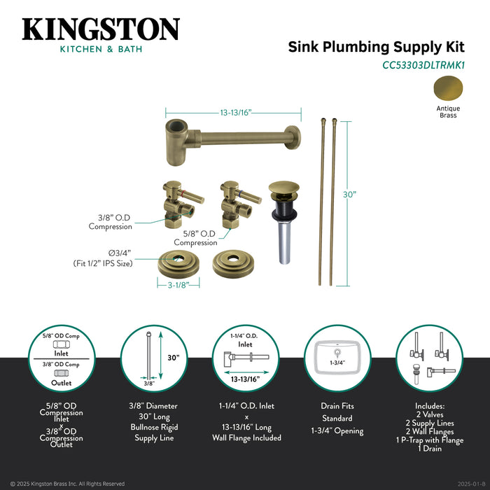 Kingston Sona CC53303DLTRMK1 - Trimscape Modern Plumbing Sink Trim Kit with Bottle Trap and Drain (No Overflow), Antique Brass