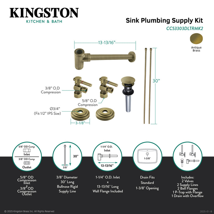Kingston Sona CC53303DLTRMK2 - Trimscape Modern Plumbing Sink Trim Kit with Bottle Trap and Overflow Drain, Antique Brass