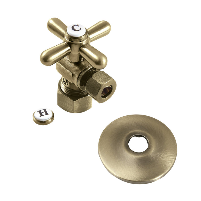 Kingston Heirloom CC53303XK5/8-Inch O.D. Comp x 3/8-Inch O.D. Comp Quarter-Turn Angle Shut-Off Valve with Flange, Antique Brass