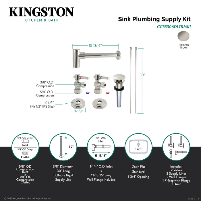 Kingston Sona CC53306DLTRMK1 - Trimscape Modern Plumbing Sink Trim Kit with Bottle Trap and Drain (No Overflow), Polished Nickel