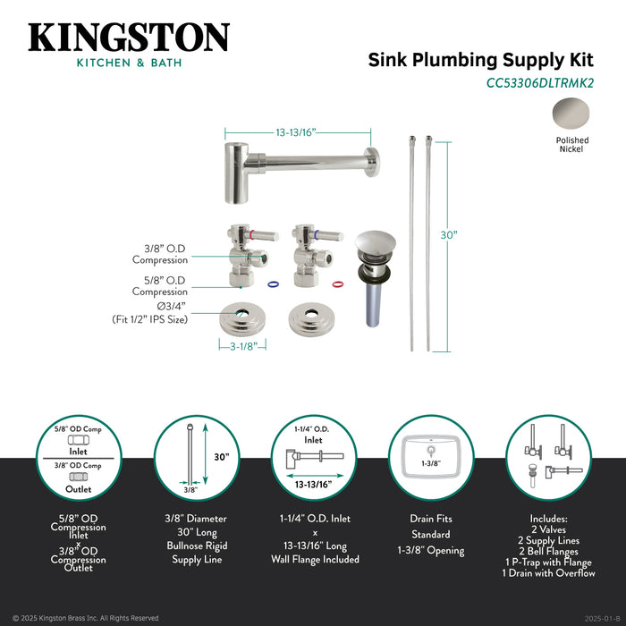Kingston Sona CC53306DLTRMK2 - Trimscape Modern Plumbing Sink Trim Kit with Bottle Trap and Overflow Drain, Polished Nickel