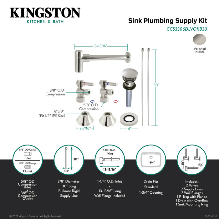 Kingston Sona CC53306DLVOKB30 - Trimscape Modern Plumbing Sink Trim Kit with Bottle Trap and Overflow Drain, Polished Nickel