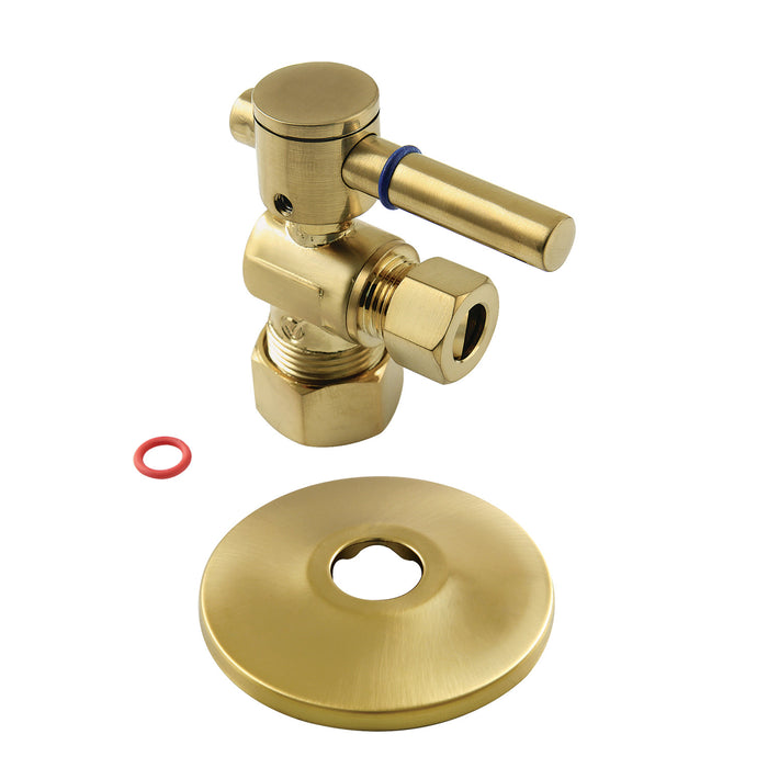 Kingston Sona CC53307DLK 5/8-Inch O.D. Comp x 3/8-Inch O.D. Comp Quarter-Turn Angle Shut-Off Valve with Flange, Brushed Brass
