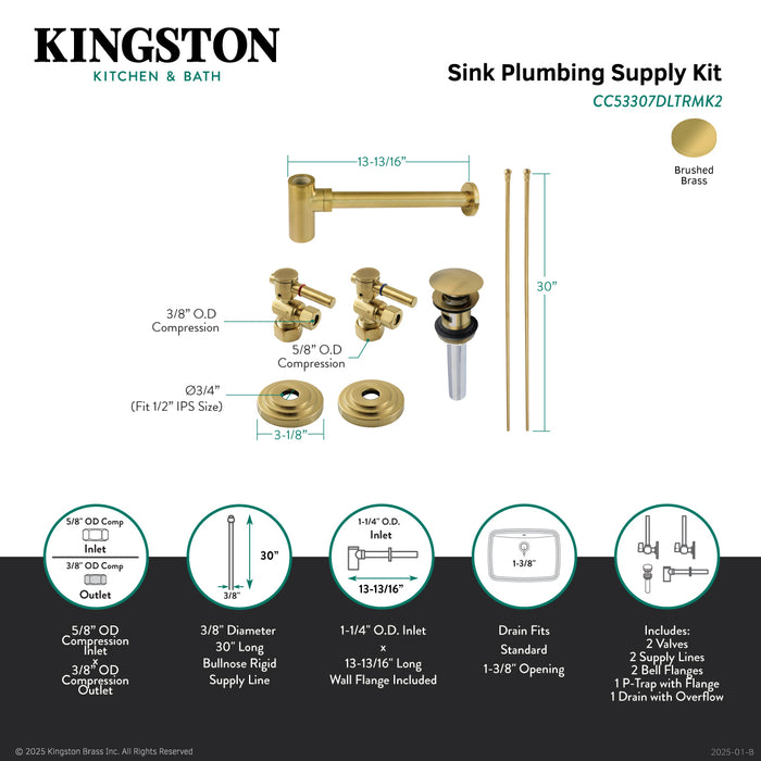 Kingston Sona CC53307DLTRMK2 - Trimscape Modern Plumbing Sink Trim Kit with Bottle Trap and Overflow Drain, Brushed Brass