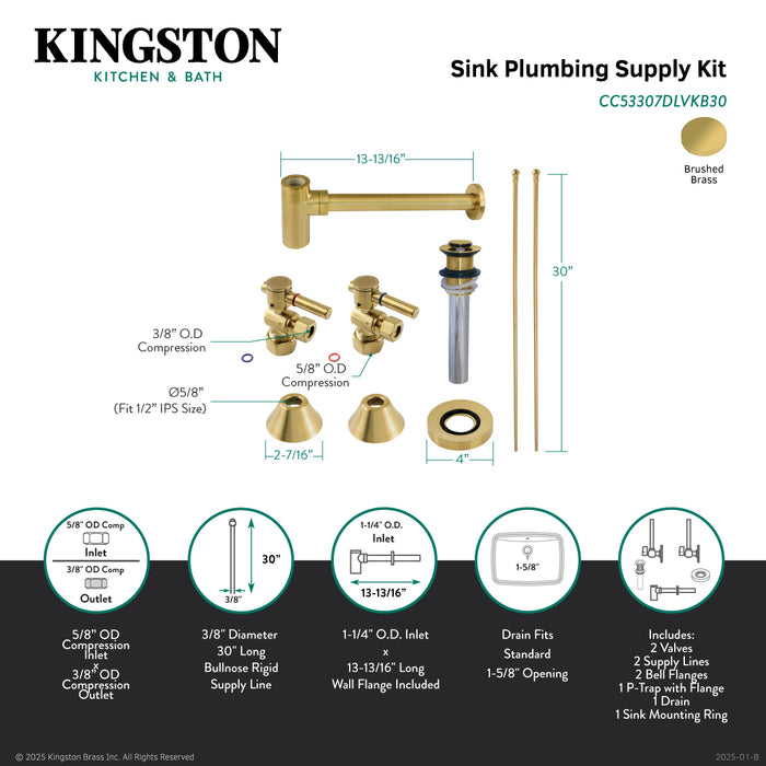 Kingston Sona CC53307DLVKB30 - Trimscape Modern Plumbing Sink Trim Kit with Bottle Trap and Drain, Brushed Brass