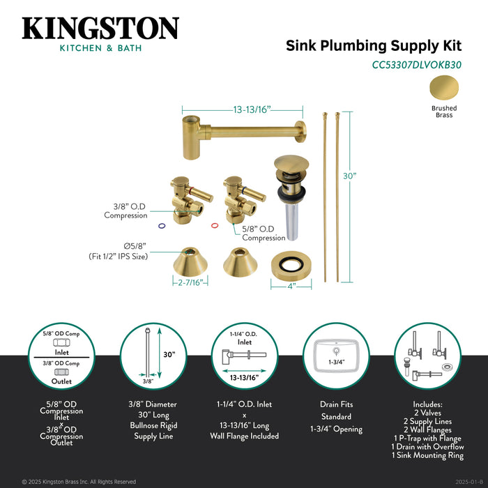 Kingston Sona CC53307DLVOKB30 - Trimscape Modern Plumbing Sink Trim Kit with Bottle Trap and Overflow Drain, Brushed Brass
