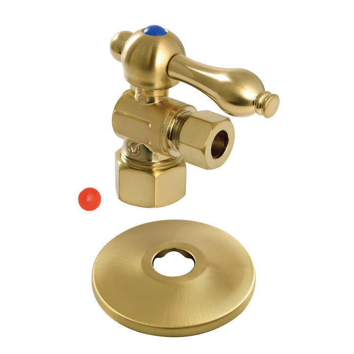 Kingston Heirloom CC53307K - Vintage 5/8-Inch O.D. Comp x 3/8-Inch O.D. Comp Quarter-Turn Angle Shut-Off Valve with Flange, Brushed Brass