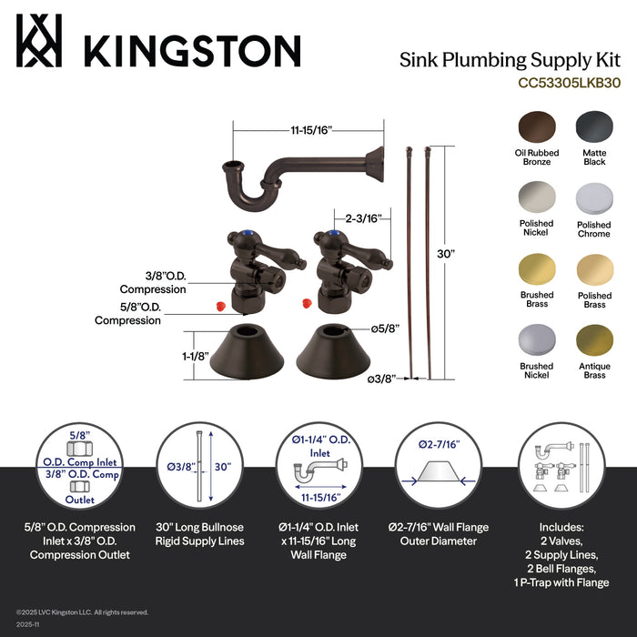 Kingston Heirloom CC53307LKB30 - Trimscape Traditional Plumbing Sink Trim Kit with P-Trap, Brushed Brass