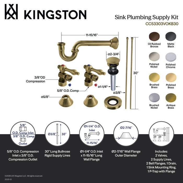 Kingston Heirloom CC53307VOKB30 - Trimscape Traditional Plumbing Sink Trim Kit with P-Trap and Overflow Drain, Brushed Brass