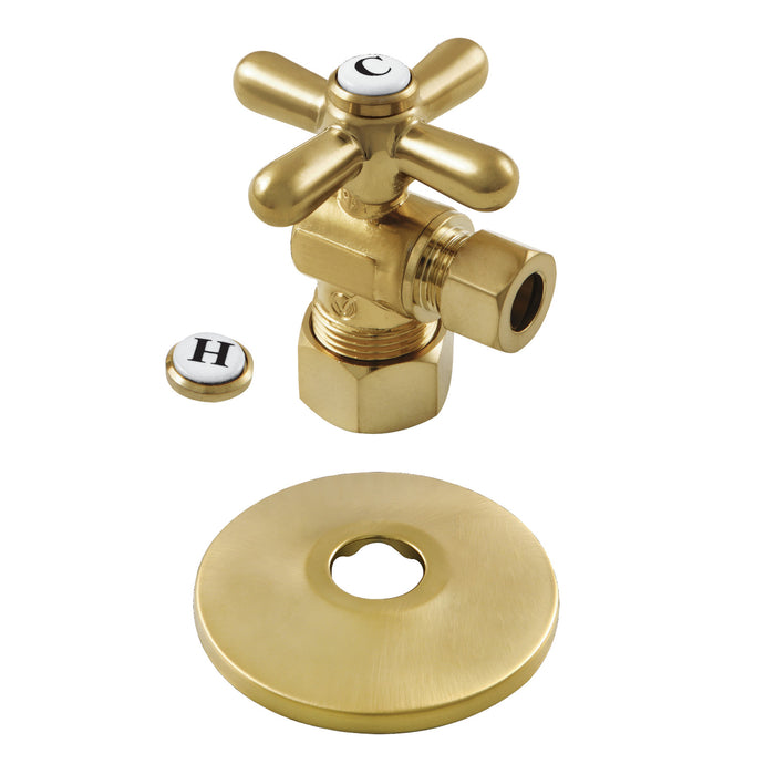 Kingston Heirloom CC53307XK5/8-Inch O.D. Comp x 3/8-Inch O.D. Comp Quarter-Turn Angle Shut-Off Valve with Flange, Brushed Brass
