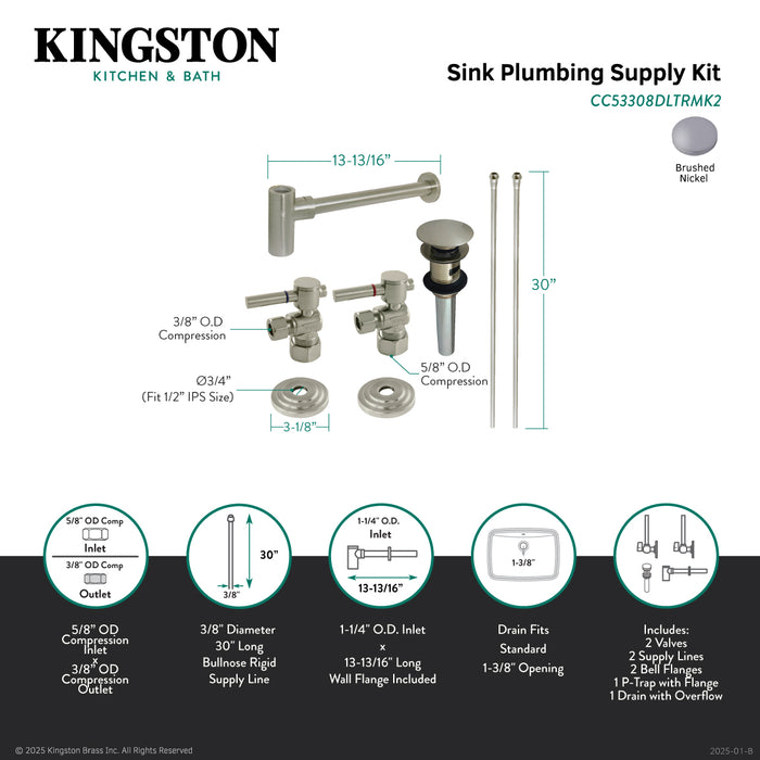 Kingston Sona CC53308DLTRMK2 - Trimscape Modern Plumbing Sink Trim Kit with Bottle Trap and Overflow Drain, Brushed Nickel