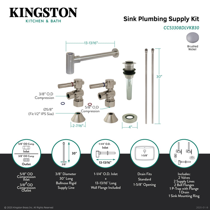 Kingston Sona CC53308DLVKB30 - Trimscape Modern Plumbing Sink Trim Kit with Bottle Trap and Drain, Brushed Nickel