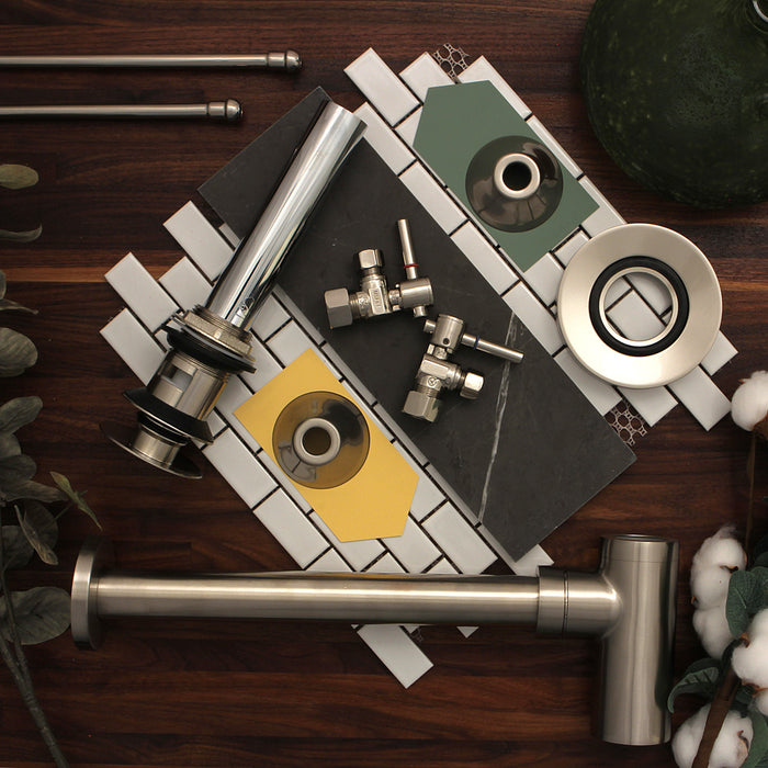 Kingston Sona CC53308DLVOKB30 - Trimscape Modern Plumbing Sink Trim Kit with Bottle Trap and Overflow Drain, Brushed Nickel