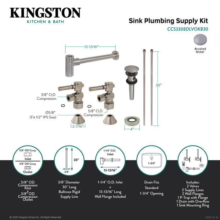 Kingston Sona CC53308DLVOKB30 - Trimscape Modern Plumbing Sink Trim Kit with Bottle Trap and Overflow Drain, Brushed Nickel