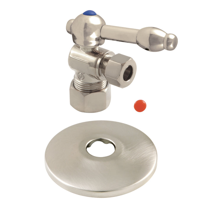 Kingston Tulare CC53308KLK 5/8-Inch O.D. Comp x 3/8-Inch O.D. Comp Quarter-Turn Angle Shut-Off Valve with Flange, Brushed Nickel