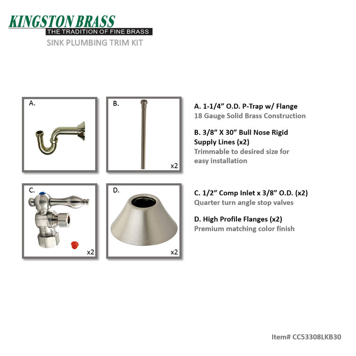 Kingston Heirloom CC53308LKB30 - Trimscape Traditional Plumbing Sink Trim Kit with P-Trap, Brushed Nickel