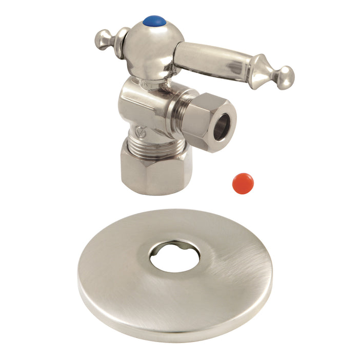 Kingston Tulare CC53308TLK 5/8-Inch O.D. Comp x 3/8-Inch O.D. Comp Quarter-Turn Angle Shut-Off Valve with Flange, Brushed Nickel
