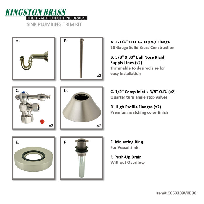 Kingston Heirloom CC53308VKB30 - Trimscape Traditional Plumbing Sink Trim Kit with P-Trap and Drain, Brushed Nickel