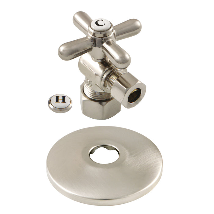 Kingston Heirloom CC53308XK5/8-Inch O.D. Comp x 3/8-Inch O.D. Comp Quarter-Turn Angle Shut-Off Valve with Flange, Brushed Nickel