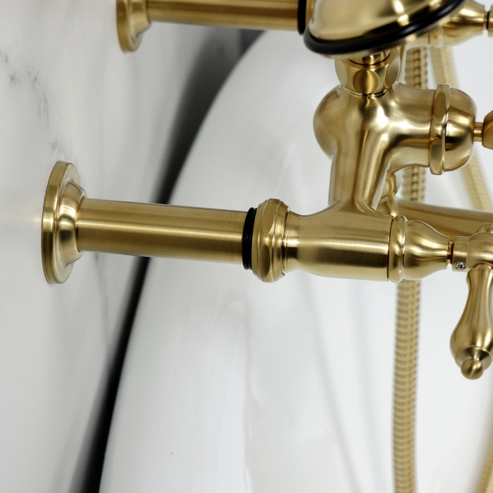 Kingston Heirloom CC541T7 - Vintage Three-Handle 2-Hole Tub Wall Mount Clawfoot Tub Faucet with Hand Shower, Brushed Brass