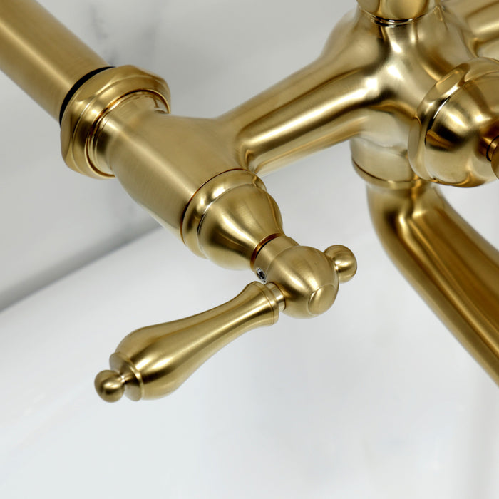 Kingston Heirloom CC541T7 - Vintage Three-Handle 2-Hole Tub Wall Mount Clawfoot Tub Faucet with Hand Shower, Brushed Brass